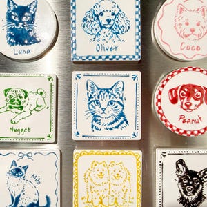 Hand Painted Custom Pet Portrait Ceramic Fridge Magnet, personalized gifts.