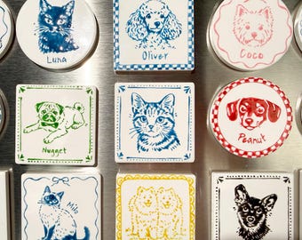 Hand Painted Custom Pet Portrait Ceramic Fridge Magnet, personalized gifts.
