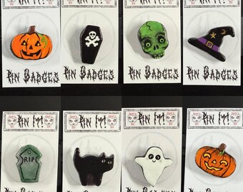 Hand Painted Cold Porcelain Halloween Pin Badges