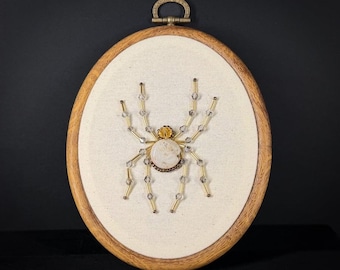 Spider Beaded Embroidery Wall Hanging Gold Colour Way Crazy Lace Agate