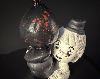 Unholy Upcycles 'Clown' Upcycled Precious Moments Figurine Hand Painted OOAK