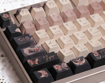 Vintage Aesthetic Corrupted Rose Keycaps Sett, Gothic Dark-colored keycaps, Cherry Profile Keycaps, PBT Keycaps, Mechanical Keyboard Keycaps