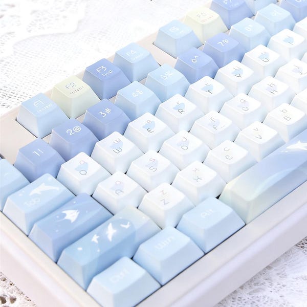 Aquarium Blue Themed Keycap Set, Cute Marine Life Keycaps, Cherry/MOA Profile PBT Keycaps, Mechanical Keyboard Keycap, Keyboard Full Key Set