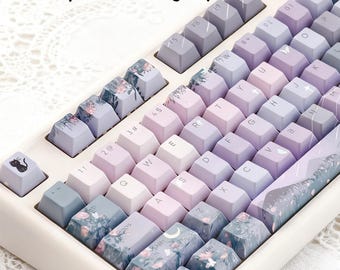 Set di tasti Moon Night Garden, tasti Aesthetic Florals, tasti PBT con profilo Cherry/MOA, tasti per tastiera meccanica, set completo di tasti per tastiera
