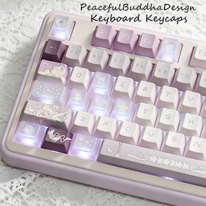 Set di tasti con angelo e stella pastello, tasti in doppio materiale PBT+PC, profilo Cherry, tasti con design a cartone animato per tastiera meccanica, regalo estetico per lei.