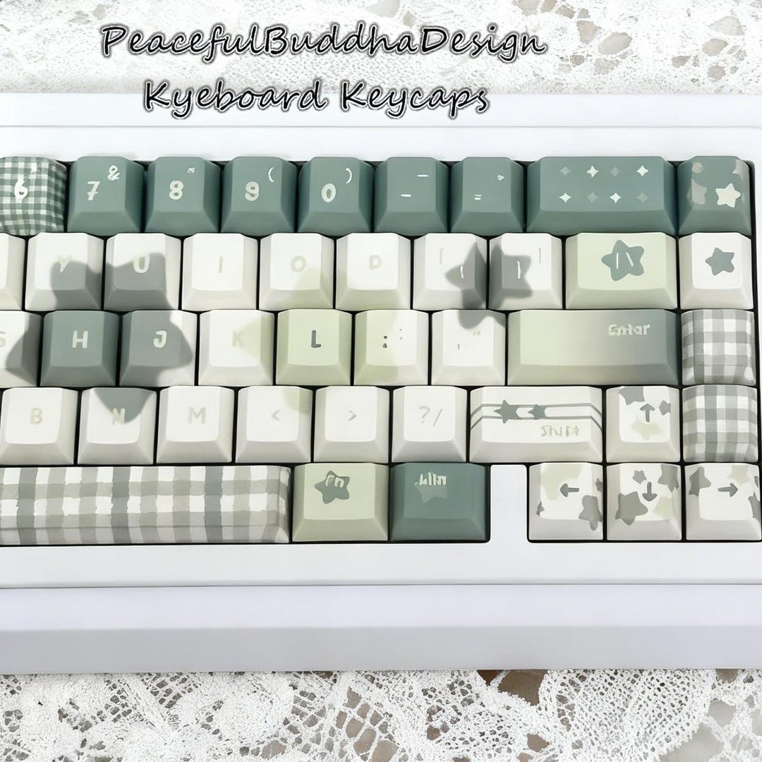 131pcs Matcha Plaid Star Keycaps Set, Fresh Color Aesthetic Keycaps ...