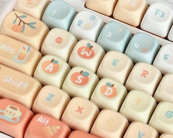 131pcs Autumn Orange Soda Keycaps Set, Cute Cat Paw Print Creative Keycaps, PBT Keycaps, XOA Profile Keycaps, Mechanical Keyboard Keycaps