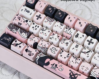 Juego de 130 teclas de gato kawaii, teclas estéticas de colores suaves, teclas PBT, teclas de perfil MOA, teclas de teclado mecánico, regalos de cumpleaños.