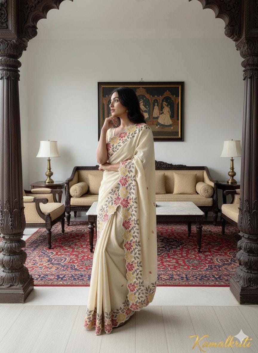 Georgette Saree geborduurde stenen werk Sari ongestikte
