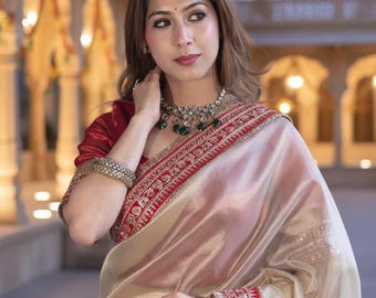 Sequin & Dori Embroidered Saree, Fancy Lace Border, Party Wear