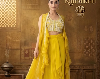 Indo Western Dhoti Set with Koti, Georgette Embroidery Party Wear Outfit