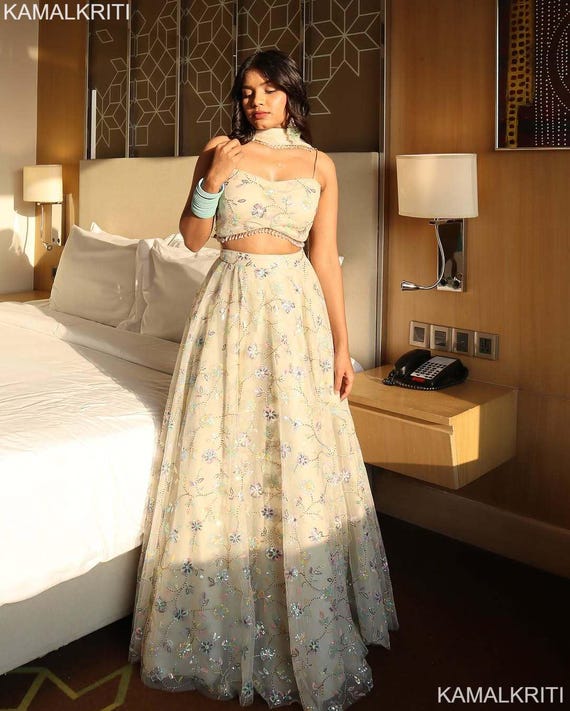 Rainbow Sequin Lehenga Set: Embroidered Tabby Silk Indian Wedding Dress