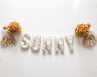 Felt Name Garland//pompom Garland•felt banner•walldecor•party decor•girlsroomdecor•personalized•feltgarland•Pompoms•neutral•name banner