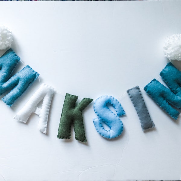 Large Felt Name Garland//pompom Garland•felt banner•walldecor•party decor•girlsroomdecor•personalized•feltgarland•Pompoms•neutral•banner