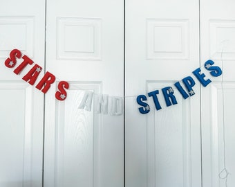 4th of July Garland//pompom Garland•felt banner•walldecor•party decor•girlsroomdecor•personalized•feltgarland•neutral•Fourth of July