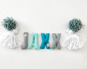 Felt Name Garland//pompom Garland•felt banner•walldecor•party decor•girlsroomdecor•personalized•feltgarland•Pompoms•neutral•name banner