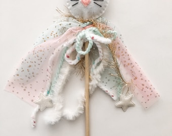 Kitty Cat Wand//magicwand•kitty wand•woodenwand•animalwand•flower wand•magical•makebelieve•imagination•wand•Scanditoys•