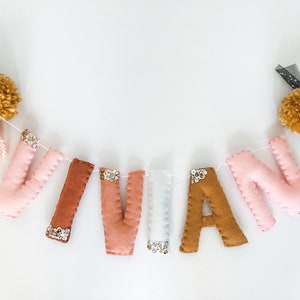 Large Felt Name Garland//pompom Garland•felt banner•walldecor•party decor•girlsroomdecor•personalized•feltgarland•Pompoms•neutral•banner