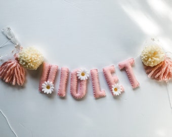 Felt Name Garland//pompom Garland•felt banner•walldecor•party decor•girlsroomdecor•personalized•feltgarland•Pompoms•neutral•name banner