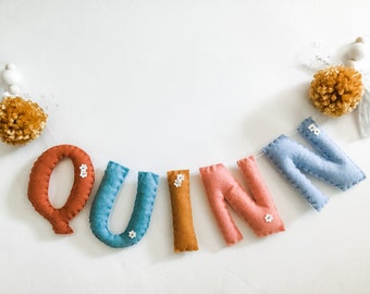 Large Felt Name Garland//pompom Garland•felt banner•walldecor•party decor•girlsroomdecor•personalized•feltgarland•Pompoms•neutral•banner