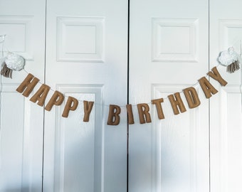 Happy Birthday Garland//pompom Garland•felt banner•walldecor•party decor•girlsroomdecor•personalized•feltgarland•neutral•birthday garland