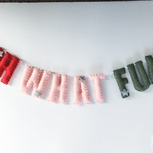 Oh What Fun Garland//pompom Garland•felt banner•walldecor•party decor•babyshower•personalized•feltgarland•neutral•Christmas garland