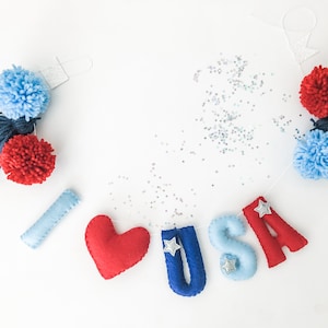 4th of July Garland//pompom Garland•felt banner•walldecor•party decor•girlsroomdecor•personalized•feltgarland•neutral•Fourth of July