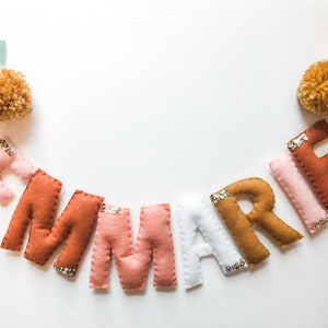 Large Felt Name Garland//pompom Garland•felt banner•walldecor•party decor•girlsroomdecor•personalized•feltgarland•Pompoms•neutral•banner