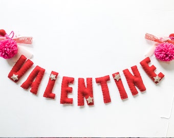 Valentines Galentine Garland//pompom Garland•felt banner•walldecor•party decor•babyshower•personalized•feltgarland•neutral•Valentine’sday