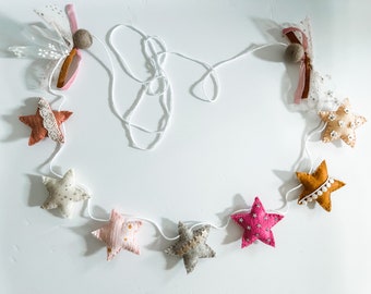 Star Garland//pompom Garland•felt banner•walldecor•party decor•babyshower•personalized•feltgarland•neutral•School garland