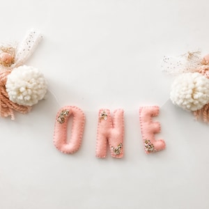 First Birthday Garland//pompom Garland•felt banner•walldecor•party decor•girlsroomdecor•personalized•feltgarland•neutral•first birthday