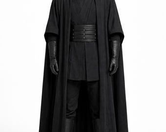 Disfraz de capa oscura con capucha, túnica inspirada en los Sith, capa negra estilo Jedi, atuendo de cosplay.