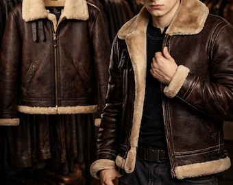 Jaqueta de pele de carneiro Leon S. Kennedy RE4, Casaco bomber de couro marrom Resident Evil 4 para cosplay.