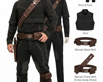 Mandalorianisches inspiriertes Cosplay Kostüm, Mando Fluganzug mit Weste Gürtel Riemen Stiefel, Kopfgeldjäger Star Wars Outfit Komplettes Set.