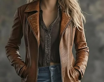 Trench coat feminino longo em couro legítimo marrom: sobretudo em couro com efeito desgastado