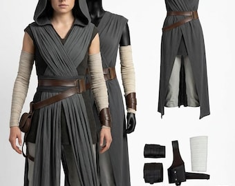 Traje de Catadora inspirado em Rey, Túnica Jedi Cinza para Cosplay
