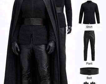 Star Wars Inspired Kylo Ren Costume, Black Sith Cloak Outfit, Dark Side Cosplay Suit, Imperial Warrior Uniform Set.