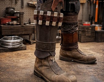 Armadura de perna em couro legítimo inspirada no Mandaloriano, acessório artesanal para cosplay de caçador de recompensas de Star Wars, conjunto de protetores de perna para fantasia.
