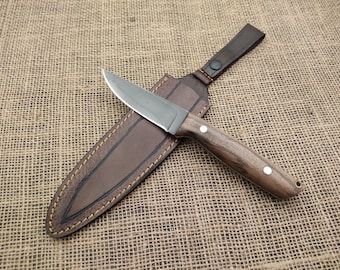 Handmade 1095 High Carbon Steel Hunting Knife – Acid Wash, Walnut Handle