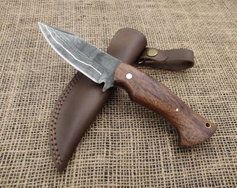 Handmade Damascus Steel Hunting Knife | Firestorm Blade, Rose Resin Handle