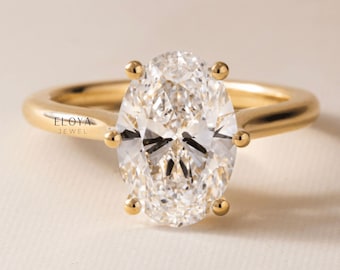 3.5 Ct Oval Cut Moissanite, 6 Prongs Engagement Rings For Women, 14k Yellow Gold Plated, Wedding Solitaire Ring, Personalized Gifts For Her
