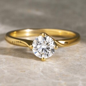 Classic Engagement Moissanite Ring, 1.50 Ct Round Cut Moissanite, Wedding Solitaire Ring, 14K Yellow Gold Plated, Handmade Jewelry For Her