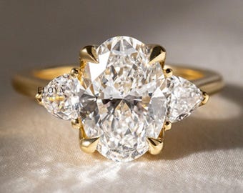 Moissanite Oval Wedding Promise Ring, Three Stone Engagement Rings For Women, Side Stone Triangle Ring, Anniversary Ring For Wife, Jewelry