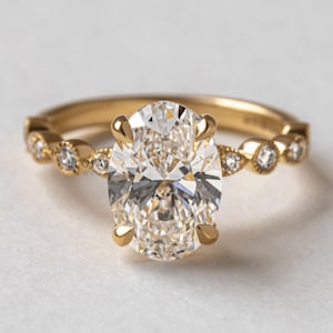 14K Yellow Gold Plated, Engagement Moissanite Rings For Women, 2.7 Ct Oval Moissanite, Wedding Solitaire With Accents Ring, Engagement Gifts