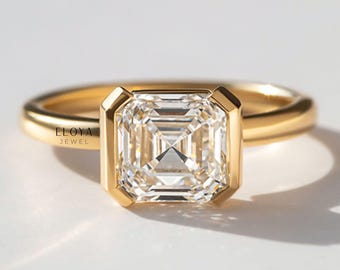 Bague demi-lunette Asscher Moissanite 2,2 CT, bague de fiançailles solitaire Asscher, alliance délicate, cadeau d'anniversaire minimaliste, bagues