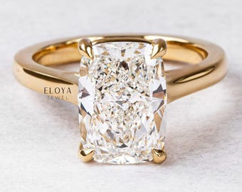 Moissanite Engagement Ring, 2.5 CT Elongated Cushion Solitaire Ring, 14K Gold Plated Ring for Women, Moissanite Engagement Ring Eloyajewels