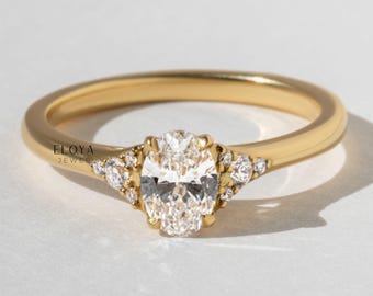 Stackable Engagement Ring for Women, 1.3 Ct Oval Cut Moissanite Wedding Sterling Silver Ring, 14K Yellow Gold Plated, Promise Gift for Her