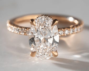 2.53 CT Oval Cut Moissanite Engagement Ring, Solitaire Hidden Halo Ring, 14k Gold Plated Oval Bridal Ring, Anniversary Gift, Rings For Her