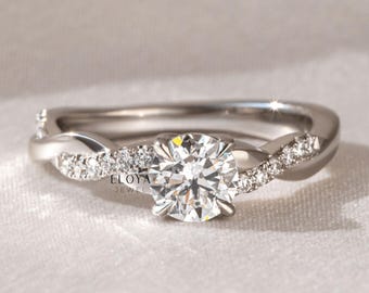 Twisted Infinity Engagement Rings For Women, 1.3 Ct Round Moissanite, Wedding Sterling Silver Ring, 14K White Gold Plated, Handmade Jewelry