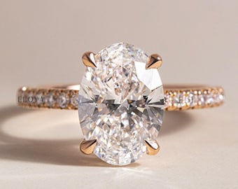 14K Yellow Gold Plated, Moissanite Engagement Rings For Women, 2 Ct Oval Moissanite, Wedding Hidden Halo Ring, Personalized Gifts For Her